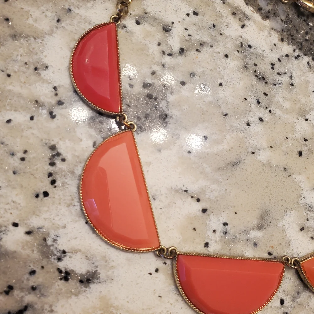Francesca's Coral Statement Choker Necklace Goldtone w/chain extender